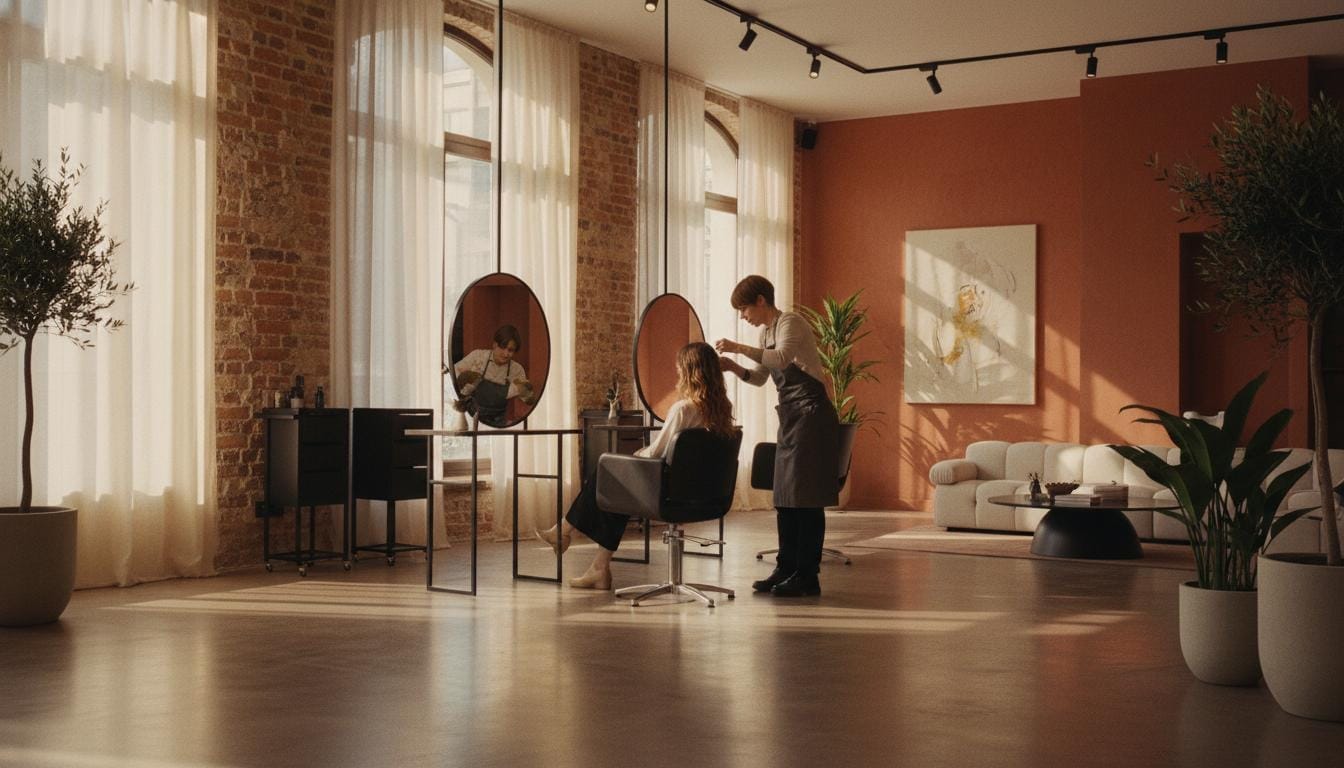 Salon de coiffure dans le Marais, ambiance chaleureuse et matières naturelles